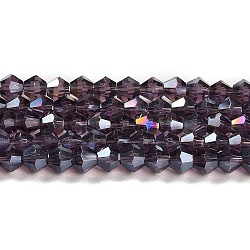 Transparent galvanisieren Glasperlen Stränge, ab Farbe plattiert, facettiert, Doppelkegel, Violett, 3x2.5 mm, Bohrung: 0.7 mm, ca. 162~185 Stk. / Strang, 12.76~14.61 Zoll (32.4~37.1 cm)