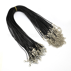 Waxed Cord Necklace Making with Iron Findings, Black, 17 inch(excluding the length of clasp and extending chains), 2mm thick