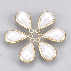 Ciondoli di perle imitazione plastica abs, con accessori di ottone, lacrima, vero placcato oro 18k, bianco crema, 14.5x8x5.5mm, Foro: 1.2 mm