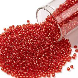 Toho perles de rocaille rondes, Perles de rocaille japonais, (25) rubis siam clair doublé d'argent, 11/0, 2.2mm, Trou: 0.8mm, environ 5555 pcs/50 g