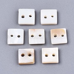 2-Hole Freshwater Shell Buttons, Square, Seashell Color, 7.5x7.5x1.5mm, Hole: 1.2mm