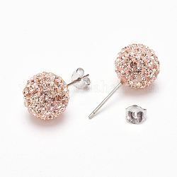 Gifts for Her Valentines Day 925 Sterling Silver Austrian Crystal Rhinestone Ball Stud Earrings for Girl, Round, 391_Silk, 17x8mm