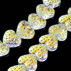 Chapelets de perles en verre transparent électrolytique, de couleur plaquée ab , cœur, jaune, 13x15mm, Trou: 1.2mm, Environ 50 pcs/chapelet, 25.59'' (65 cm)