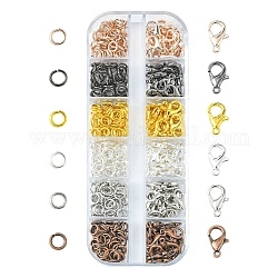 120 Uds. Cierres de pinza de langosta de aleación de zinc de 6 colores, con anillos de salto de latón 246pcs, color mezclado, 12x6mm, agujero: 1.2 mm