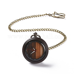 Карманные часы из черного дерева с латунной цепочкой и клипсами, плоские круглые электронные часы для мужчин, чёрные, 16-3/8~17-1/8 дюйм (41.7~43.5 см)
