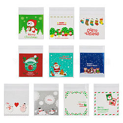200 шт. 10 стильных пластиковых пакета для выпечки на рождественскую тематику, с самоклеющейся, для шоколада, конфеты, печенье, квадратный, разноцветные, 130x100x0.2 мм, 20шт / стиль
