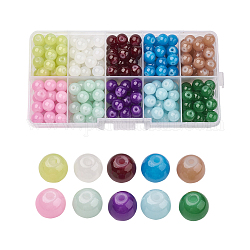 Imitation Jade Glass Beads Strands, Spray Painted, Round, Mixed Color, 8mm, Hole: 1.3~1.6mm, about 200~205pcs/box