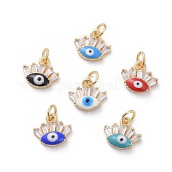 Cubic Zirconia Charms, with Brass Findings and Enamel, Eye, Golden, Mixed Color, 8.5x9.5x3~3.5mm, Hole: 2.5mm