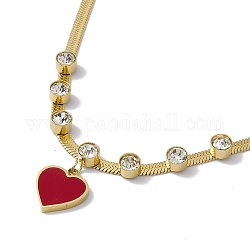 Collier pendentif coeur acrylique rouge et strass cristal avec chaînes à chevrons, placage ionique (ip) 304 bijoux en acier inoxydable pour femmes, or, 16.34 pouce (41.5 cm)