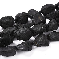 Hebras de cuentas de espinela negra natural cruda áspera, pepitas, 12~16x9.5~11x6~8.5mm, agujero: 0.8 mm, aproximamente 28~30 pcs / cadena, 16.34'' (41.5 cm)