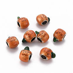 Perles européennes d'émail en alliage, Perles avec un grand trou   , pour halloween, jack-o'-lantern citrouille, sans cadmium et sans plomb, platine, chocolat, 13x9x9mm, Trou: 4.5mm