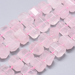 Granos naturales de abalorios de cuarzo rosa, prisma hexagonal, 11~14x7~11mm, agujero: 0.5 mm, aproximamente 41 pcs / cadena, 16.5 pulgada ~ 16.9 pulgadas (42~43)