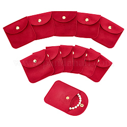 Nbeads 12Pcs Velvet Jewelry Storage Pouches, Square Jewelry Bags with Golden Tone Snap Fastener, for Earring, Rings Storage, Dark Red, 8x8x0.75cm