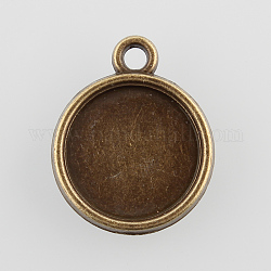 Impostazioni annata piatto lega pendente tondo cabochon, cadmio & nichel &piombo libero, bronzo antico, vassoio: 12mm, 18x15x3mm, Foro: 1.5 mm