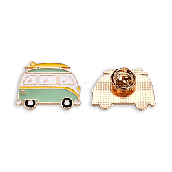 Bus Shape Enamel Pin, Light Gold Plated Alloy Vehicle Badge for Backpack Clothes, Nickel Free & Lead Free, Aquamarine, 22x28.5mm