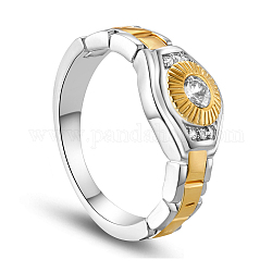 Shegrace Fingerring aus Messing, mit Uhrenkette und Mikropflaster aaa Zirkonia-Auge mit echtem 18 Karat vergoldet rund, Platin & golden, 18 mm