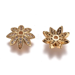 Multi-Petal Messing Micro Pave klare Zirkonia Perlenkappen, Blume, golden, 11x3.5 mm, Bohrung: 1.4 mm