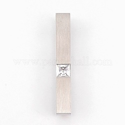 304 Stainless Steel Pendants, with Cubic Zirconia, Rectangle, Stainless Steel Color, 33x5x6mm, Hole: 4x5mm