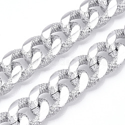 Cadenas de bordillo facetadas de aluminio, cadenas de eslabones cubanos con corte de diamante, sin soldar, plata, 17x13x5mm