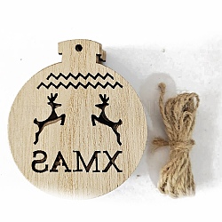 Decorazioni pendenti in legno grezzo, con corda di canapa, per addobbi natalizi, natale campana, 7.2x6.1cm, 10pcs/scatola