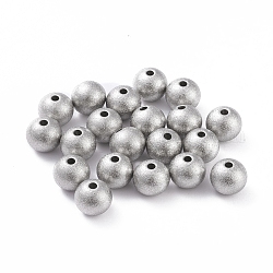 304 Stainless Steel Textured Beads, Round, Stainless Steel Color, 10x9mm, Hole: 2mm