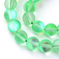 Chapelets de perles en pierre de lune synthétique, perles holographiques, teinte, mat, ronde, vert printemps moyen, 6mm, Trou: 1mm, Environ 60~62 pcs/chapelet, 14~15 pouce