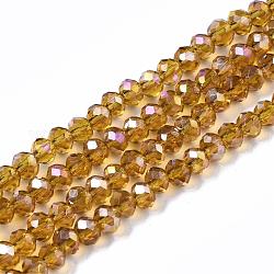 Chapelets de perles en verre électroplaqué, de couleur plaquée ab , facettes rondelle, verge d'or, 3x2mm, Trou: 0.5mm, Environ 165~170 pcs/chapelet, 16.7 pouce