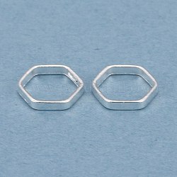 Anneaux connecteurs en laiton, Plaqué longue durée, hexagone, 925 argent sterling plaqué, 7x6x1mm, diamètre intérieur: 5x5 mm