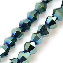 Electroplate Glass Beads Strands, Full Plated, Faceted, Bicone, DarkSlate Gray, 3x3mm, Hole: 1mm, about 105pcs/strand, 13.8inch