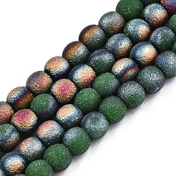 Perles de verre dépoli de galvanoplastie brins, demi-plaqué, ronde, vert foncé, 3mm, Trou: 0.5mm, Environ 149~150 pcs/chapelet, 15.35''~15.75'' (39~40 cm)