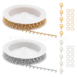 Kits de fabricación de joyas de diy chgcraft, incluyendo cadenas de acera y anillos de salto hechos a mano de latón, Aleación de zinc corchetes de garra de langosta, dorado, 1.5x1.2x0.3mm, 6x2x2mm, 4m / set