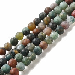 Natural Indian Agate Beads Strands, Frosted, Round, 6~6.5mm, Hole: 1mm, about 63pcs/strand, 15.5 inch