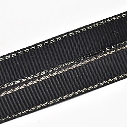 Полиэстер Grosgrain ленты для подарочной упаковки, серебристая лента, чёрные, 1/4 дюйм (6 мм), о 100yards / рулон (91.44 м / рулон)