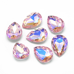 Cabujones de cristal con rhinestone, espalda plateada, facetados, color de ab chapado, lágrima, rosa perla, 14x10x5mm
