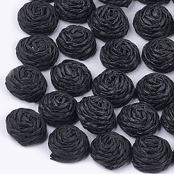 Cabujones tejidos de papel hecho a mano, cubierto de plástico abs, de medio caña con la flor, negro, 15~16x7.5~8mm