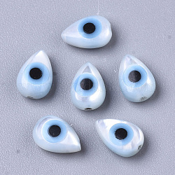 Guscio bianco naturale madreperla perle di conchiglia, con turchese sintetico, lacrima, con malocchio, cielo blu profondo, 6x4x2~3mm, Foro: 0.7 mm