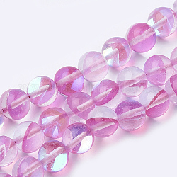 Pietre moon sintetiche perline fili, perle olografiche, tinto, tondo, rosa caldo, 6mm, Foro: 0.5 mm, 65 pcs / Filo, 15.7 pollice