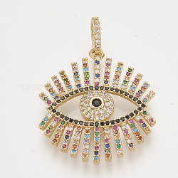 Ciondoli di zirconi in ottone, occhio, colorato, oro, 29.5x26.5x4mm, Foro: 6x4 mm