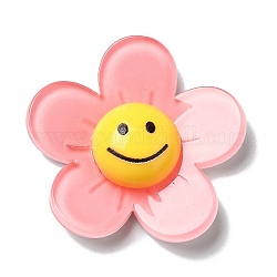 Acryl Cabochons, Blume mit lächelndem Gesicht, rosa, 34x35x8 mm