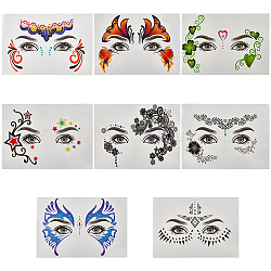 Gorgecraft 8 Sheets 8 Style Waterproof Self Adhesive Tattoo Stickers on Face, for Halloween Christmas Masquerade Party, Mixed Patterns, 0.5~11.8x0.45~13.4cm, 1 sheet/style