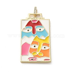 Brass Micro Pave Cubic Zirconia Pendant with Enamel, Rectangle, Colorful, 45.5x25.5x2.5mm, Hole: 4.5mm