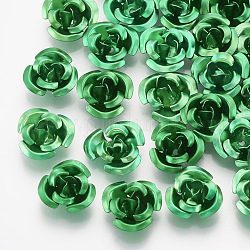 Bolas de aluminio, 3-pétalo de flor, verde mar medio, 11~12x5.5mm, agujero: 1 mm, aproximamente 950 unidades / bolsa