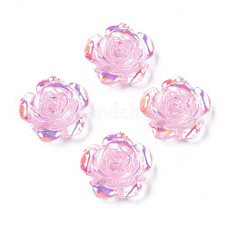 Cabochons en résine transparente, de couleur plaquée ab , fleur rose, rose, 15x14x6mm