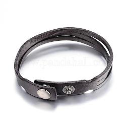 Leather Cord Snap Bracelets, with Alloy Clasps, Black, 8-1/4 inch(213mm)x12mm