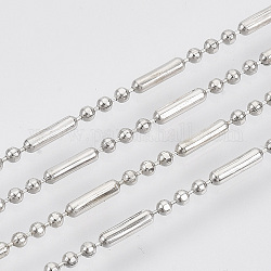 Messing-Kugelketten, facettierte Perlenketten mit Kugel und Stange, langlebig plattiert, gelötet, mit Spule, Cadmiumfrei und Nickel frei und Bleifrei, Platin Farbe, 5.8x1.4 mm und 1.4 mm, ca. 16.4 Fuß (5m)/Rolle