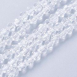 Perles en verre toupie claires, facette, 4x4mm, Trou: 1mm, Environ 88~89 pcs/chapelet, 12.99~13.39 pouce
