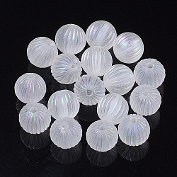 Perles acryliques melon ondulées transparentes, de couleur plaquée ab , ronde, clair ab, 9.5mm, Trou: 1.8mm, environ900 pcs / 500 g.
