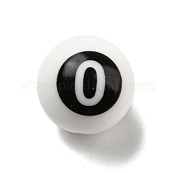 Round with Black Number 0 Silicone Beads, Chewing Beads For Teethers, DIY Nursing Necklaces Making, White, 14.5~15x14.5mm, Hole: 2mm