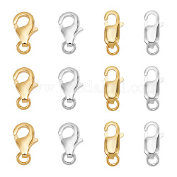 CHGCRAFT 12Pcs 4 Style 925 Sterling Silver Lobster Claw Clasps, Golden & Silver, 9.5mm and 10.5mm, Hole: 1mm, 3pcs/style