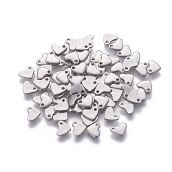 201 charms in acciaio inox, timbratura tag vuoto, cuore, colore acciaio inossidabile, 7x6x1mm, Foro: 1 mm